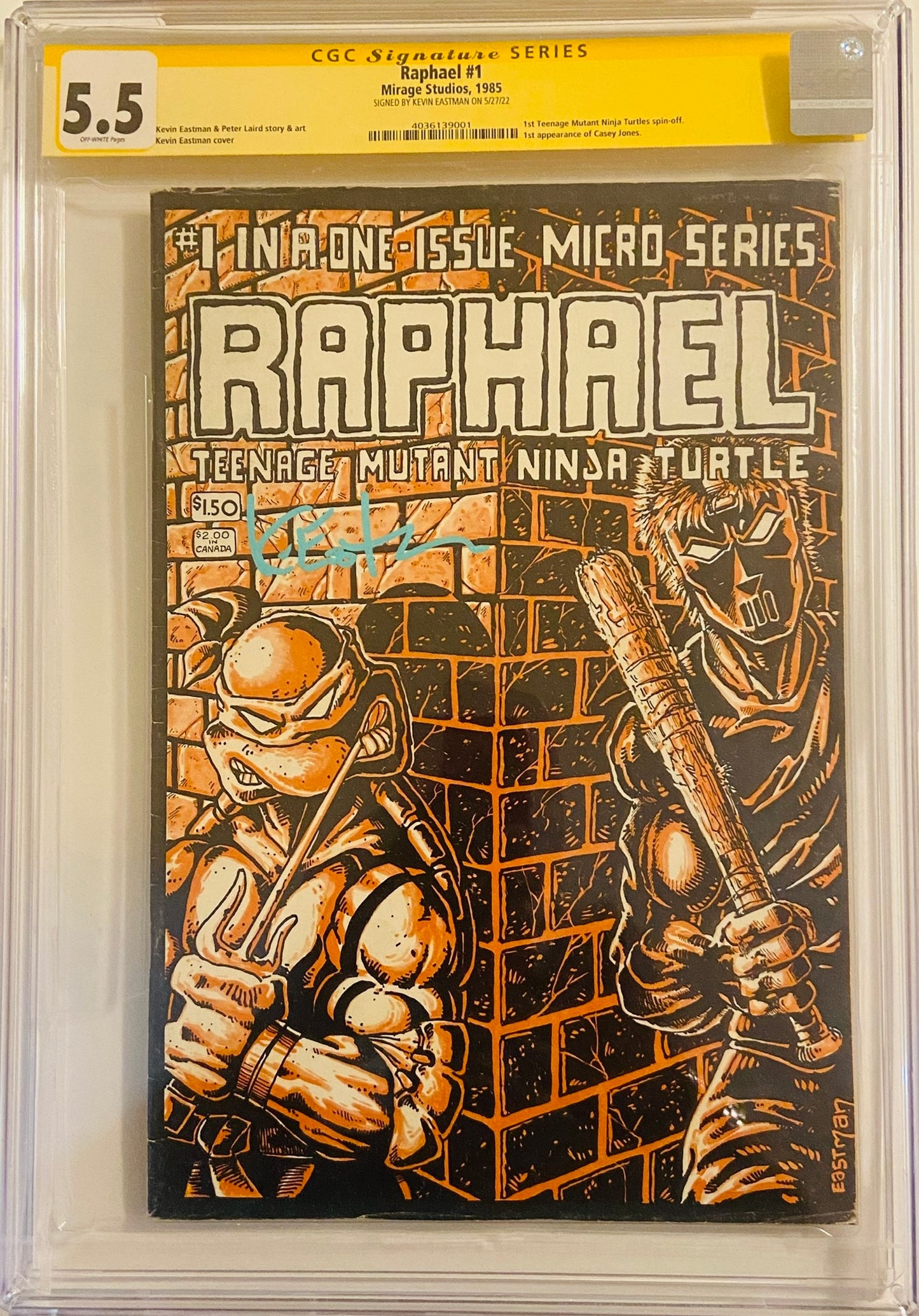 RAPHAEL #1 CGC 5.5 Signed by Kevin Eastman