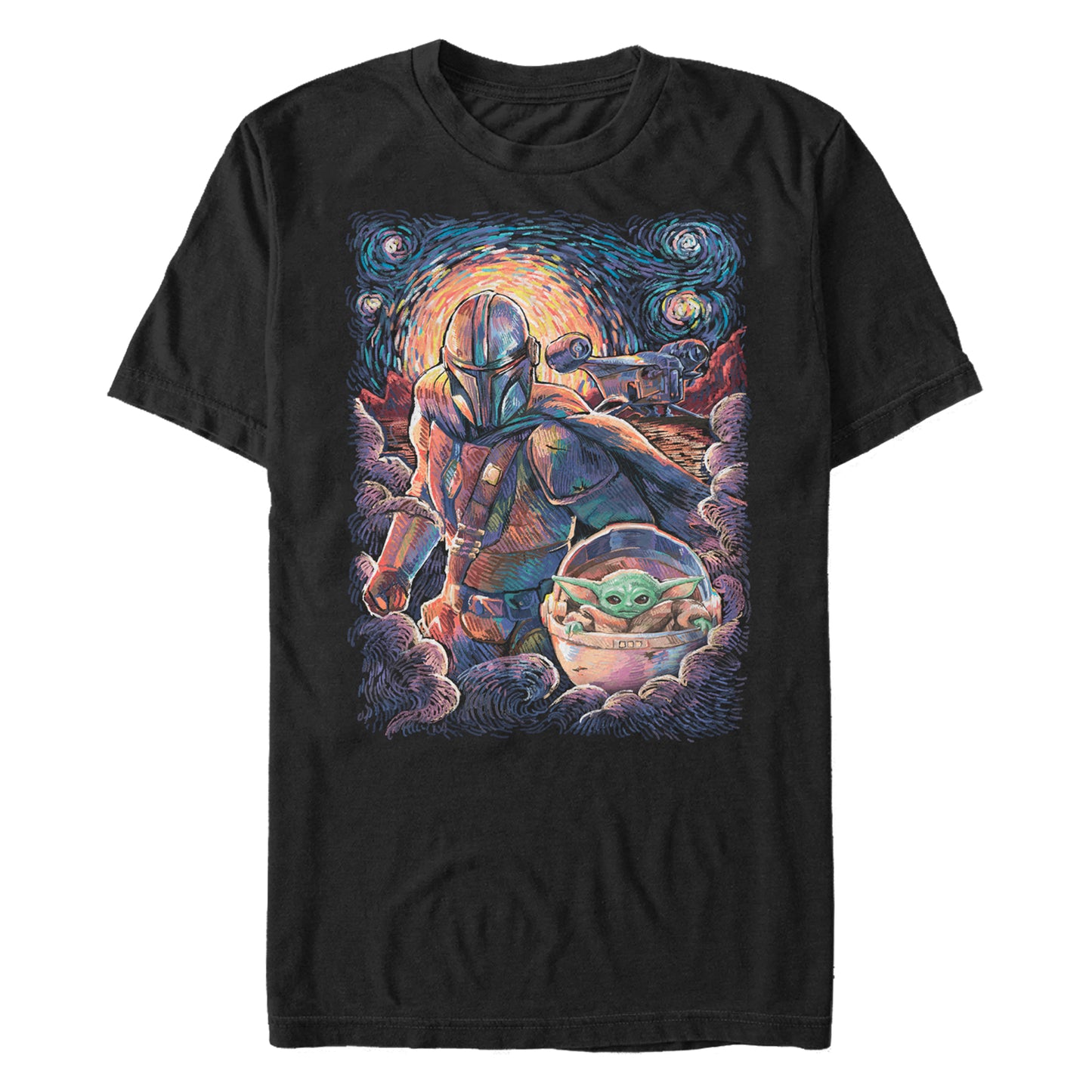 Men's Star Wars Mando Child Razor Painty Stars T-Shirt